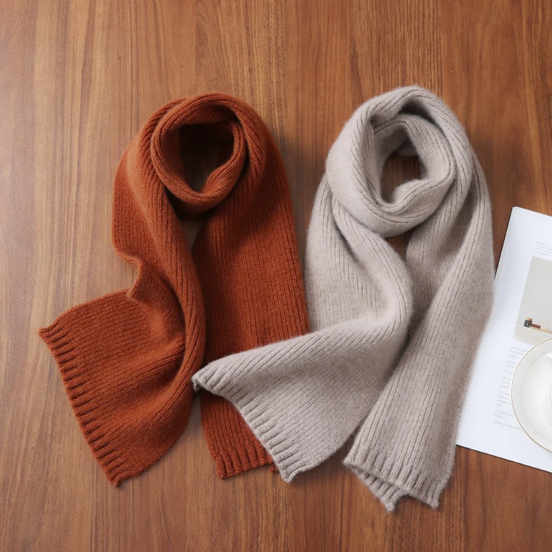 100% Wool Women Knitted Scarf Winter Long Narrow Soft Warm Cashmere Like Neckchief Solid Fashion Shawls Scarves 20x160c