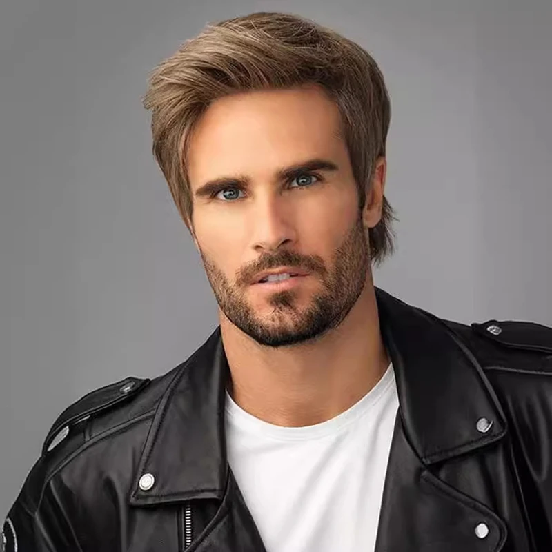 

Мужской стильный короткий прямой парик-каре из синтетического волокна.