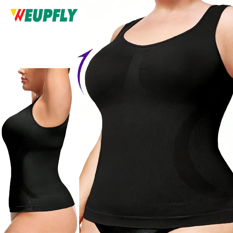 1PCS Plus Size Women's Seamless Shapewear Tank Top, Crew Neck Compression Camisole, Tummy Control Slimming Body Shaper Cami Tops