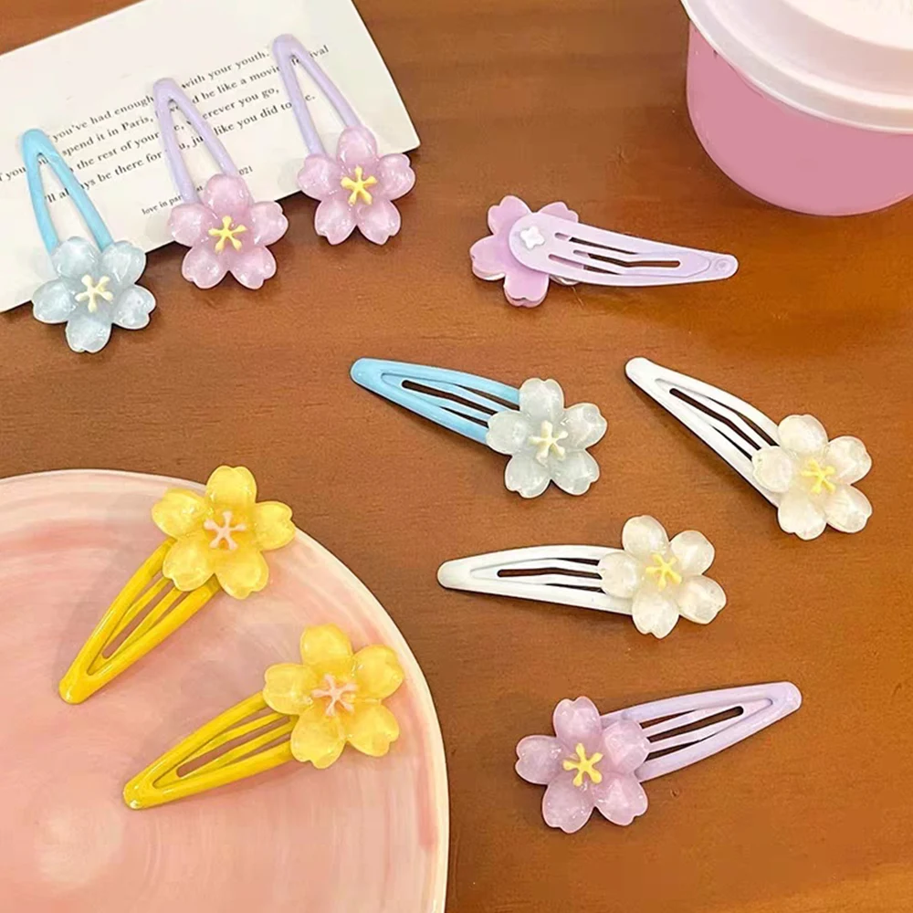 Y2k Snap Jelly Cherry Hair Clips For Girls Pink Blossom Shape Hair Pins Sweet Metal Barrettes for Teens Girls Hair accessories