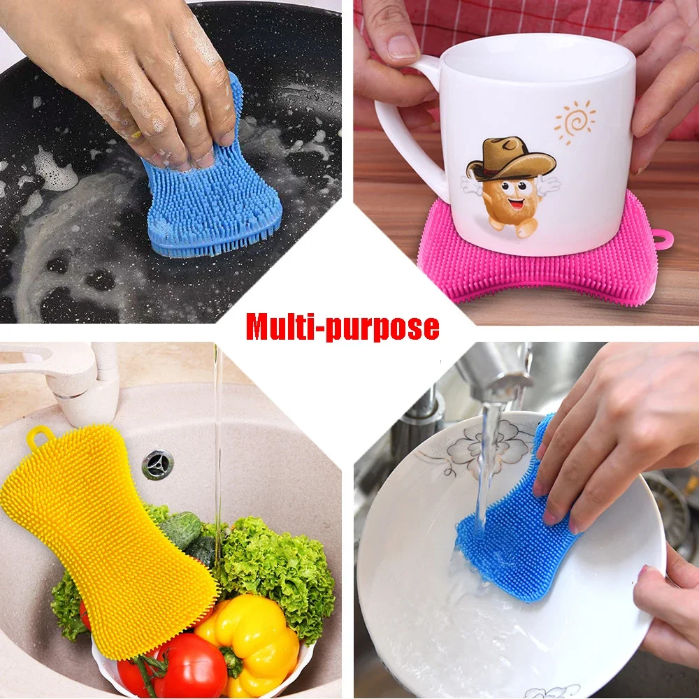

1PC Kitchen Silicone Cleaning Brush Washing Cleaning Brushes Pot Pan Sponge Scrubber Fruit Vegetable Dish Silicone Dishwashing B
