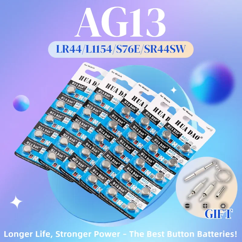 

AG13 LR44 A76 357 357A LR1154 SR1154 SR44 GP76 Button Cell Batteries for Watch Car Key Remote Control Toy Calculator Thermometer