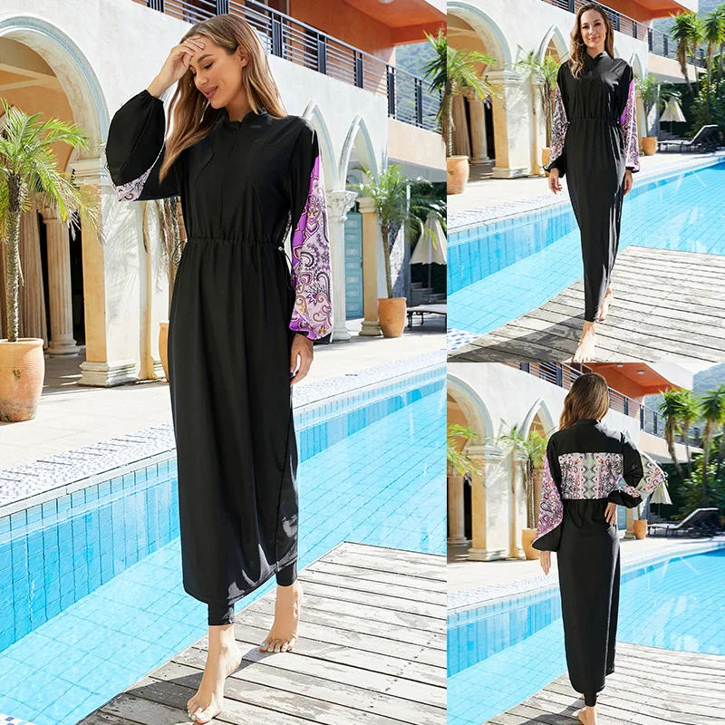 Burkini Femme Muslim Swimwear Women 2024 Long Sleeve Swimsuit Islamic Swimming Suit Modest Robes Plain Swimwear With Hijab Wear