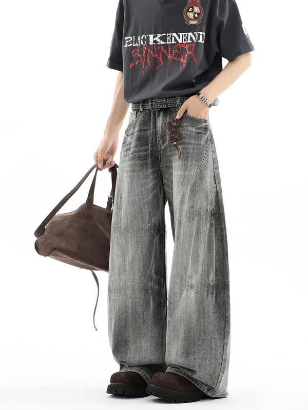 

TANGZ Studio American Washed Knife Jeans Men's Trendy Loose Wide Leg Pants Draping Casual Long Trousers