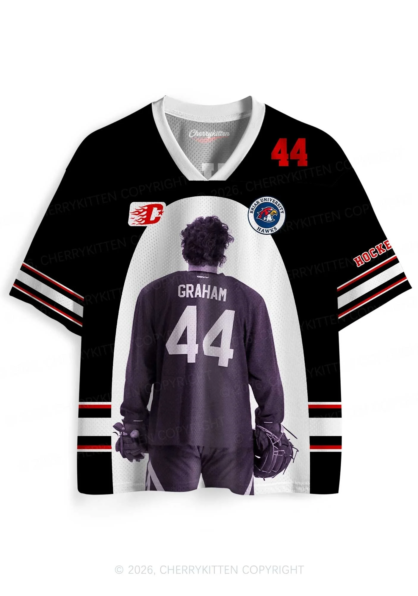 Off Campus Graham Jersey Size 44 Character Print Briar U Booktok V-neck Mesh Short Sleeved for Adults and Children