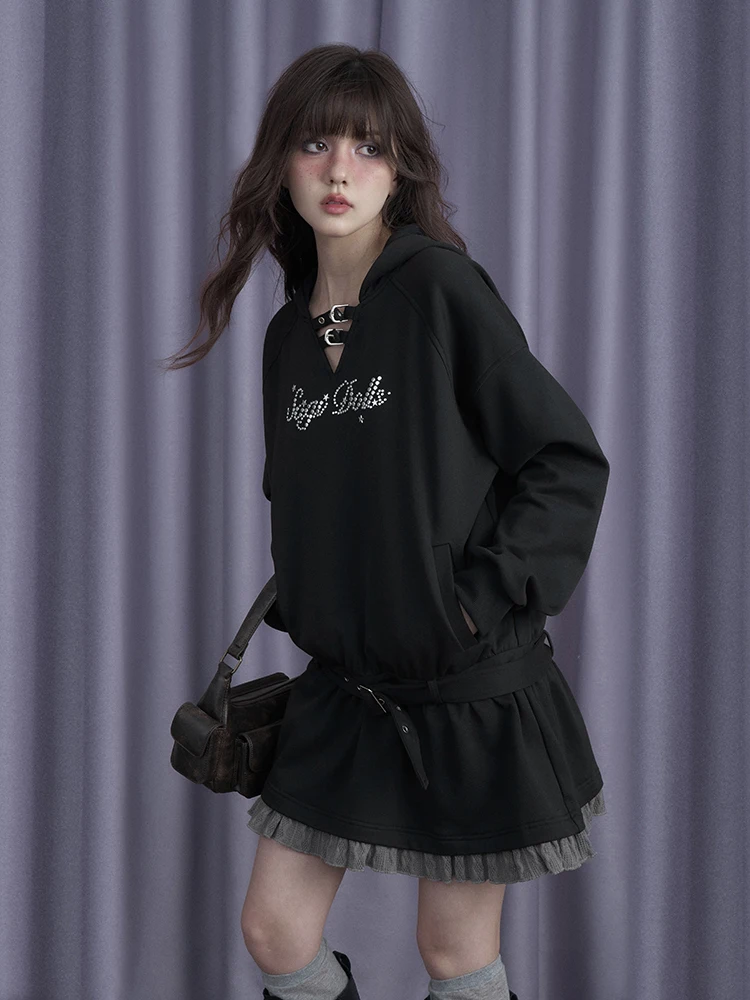 

SagiDolls Casual Sweatirt Dr Sweet Cool Street Sle Loose Fit Hooded Dr for Girls Comfortable Cotton Polyester Blend