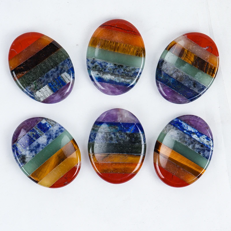 حجر شاكرا كوارتز كريستالي طبيعي للشفاء ، أحجار كريمة الإبهام للقلق ، مدلك شاكرا للشفاء ، 7 ألوان ، ديكور منزلي #4