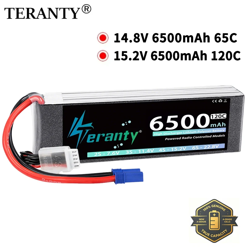 TERANTY Lipo-Akku 4S 6500mAh 14,8V 65C 15,2V 120C mit T XT60 XT90 EC5 Stecker für RC-Autos, Trucks, FPV-Drohnen, Helikopter, Flugzeuge