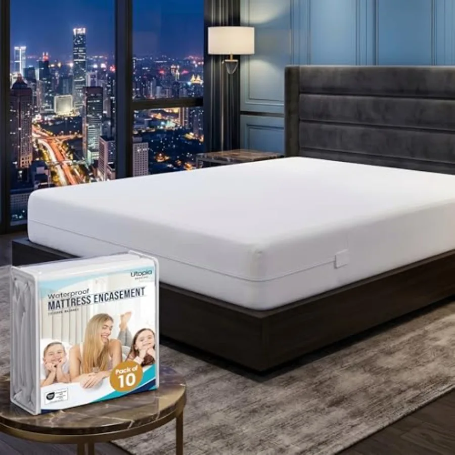 Mattress Protector Zippered for Bed Bug and Dust Mite Protection, Waterproof Absorbent 6-Sided Cover in White