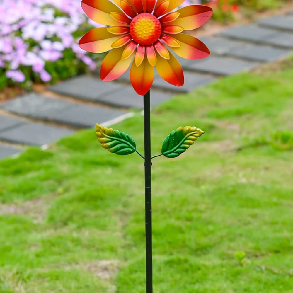 Outdoor Metal Wind Spinner Gazania Garden Decoration Yard Rotating Stake Patio Ornament Art Lawn Landscape Sculpture