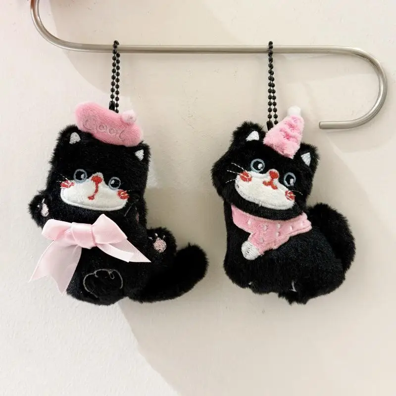 Kawaii Cartoon Bow Siamese Cat Plush Pendant Keychain Cute Animal Kitty Plush Backpack Decoration Pendant Accessories Gift