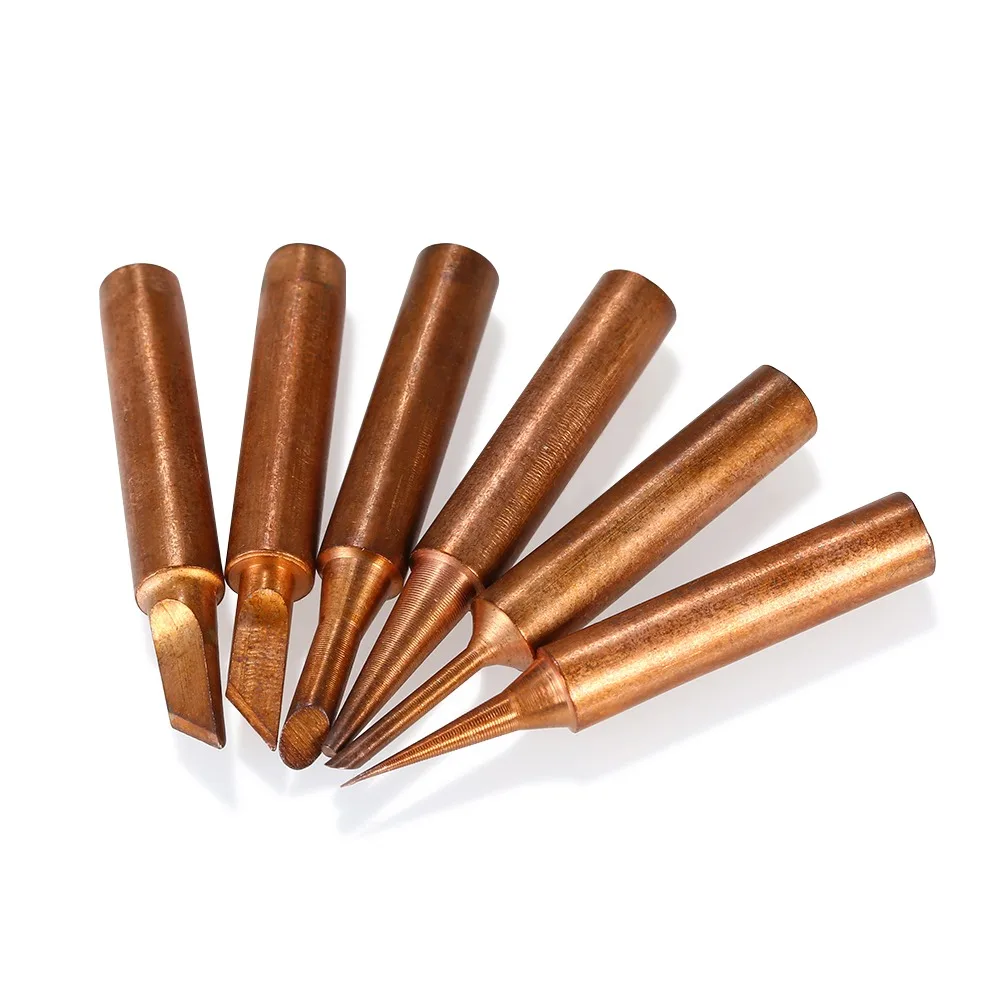 6pcs Pure Copper Soldering Iron Tips 900M-T Shape Clean Tip Design Copper Soldering Tips Lead-Free Replacement Solder Tips
