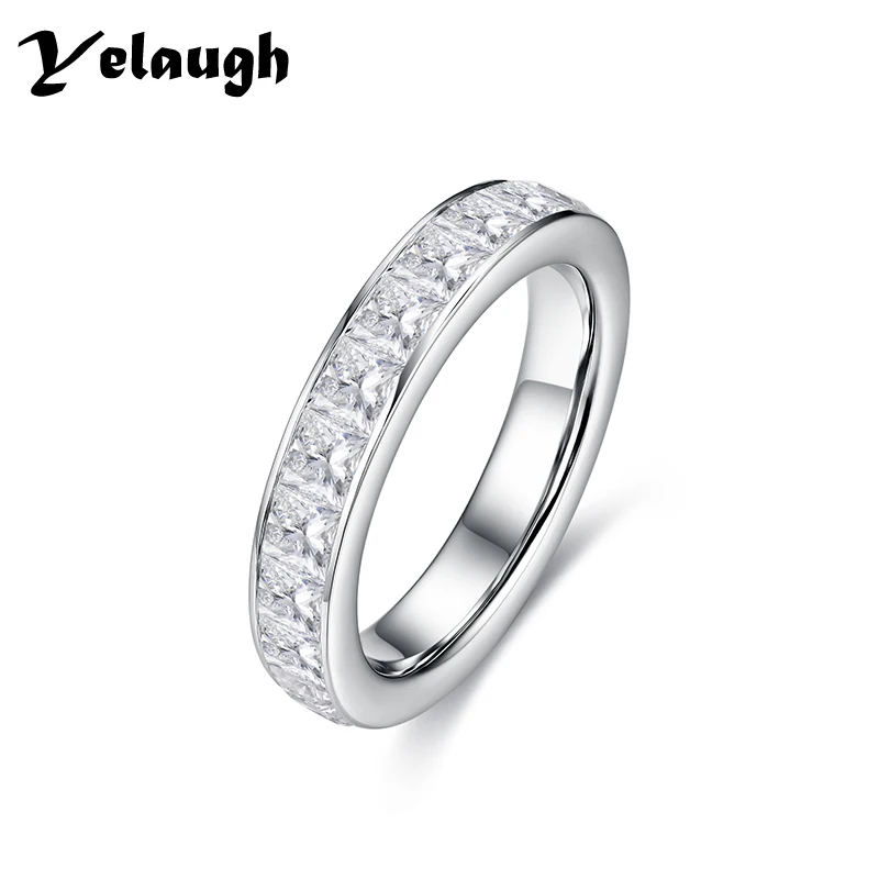 Yelaugh 3x3mm D Color Moissanite Eternity Band Ring 925 Sterling Silver Princess Cut Moissanite Wedding Rings For Women Jewelry