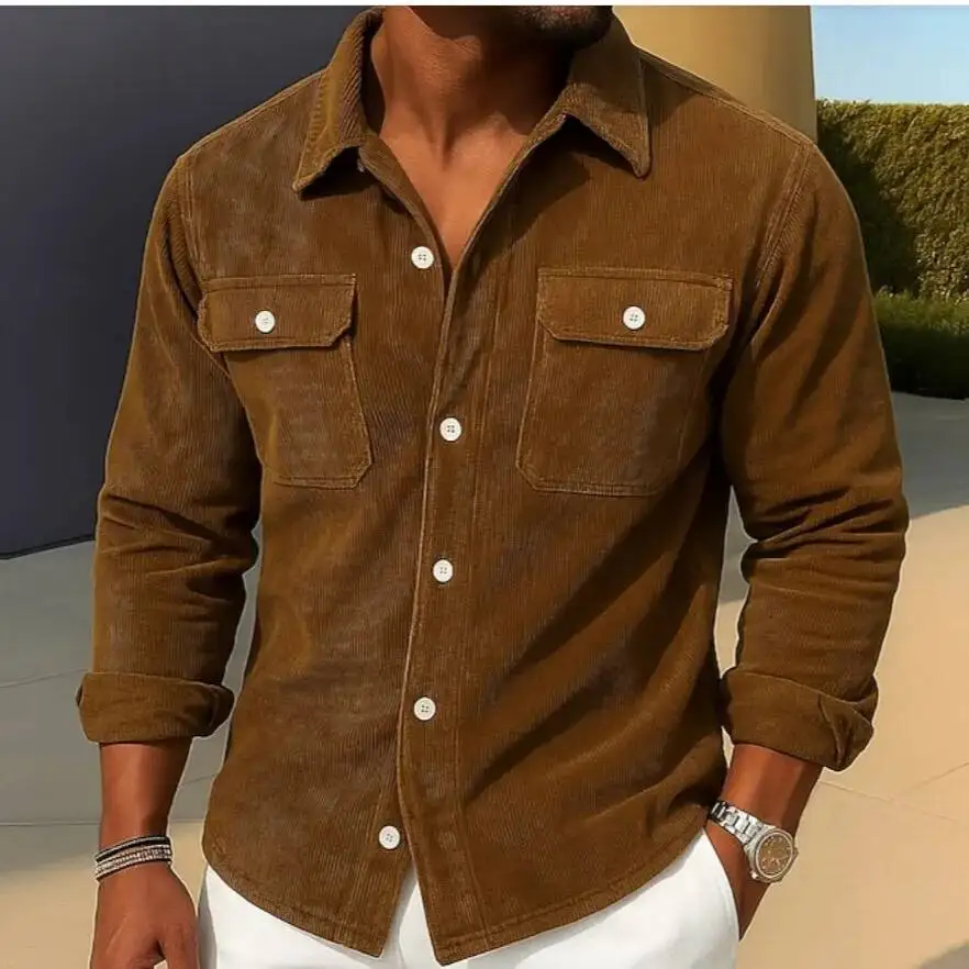 2026 Corduroy Men's American Style Trendy Loose Jacket New Casual Button Shirt