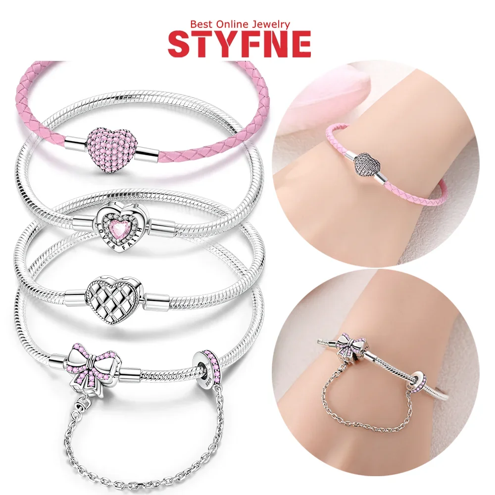 

Original 925 Silver Heart Shaped chains Bracelets For Women Fit DIY Birthday Anniversary Jewelry Gifts