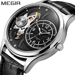 MEGIR 2017 Men's Quartz Watch Fashion Leisure Business Simple Analog Display Black Brown Leather Strap Wrist Watches for Men