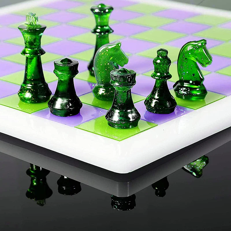 Endoto Chess Set with Checkers Board Silicone Resin Mold, Full Size 3D Chess Crystal Epoxy Casting Molds for DIY Art Crafts Mak