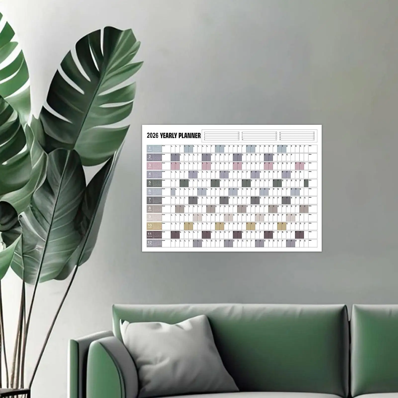 2026 Yearly Wall Calendar Poster with Stickers Large Planning Schedule Home Office Organization Time Management Tool