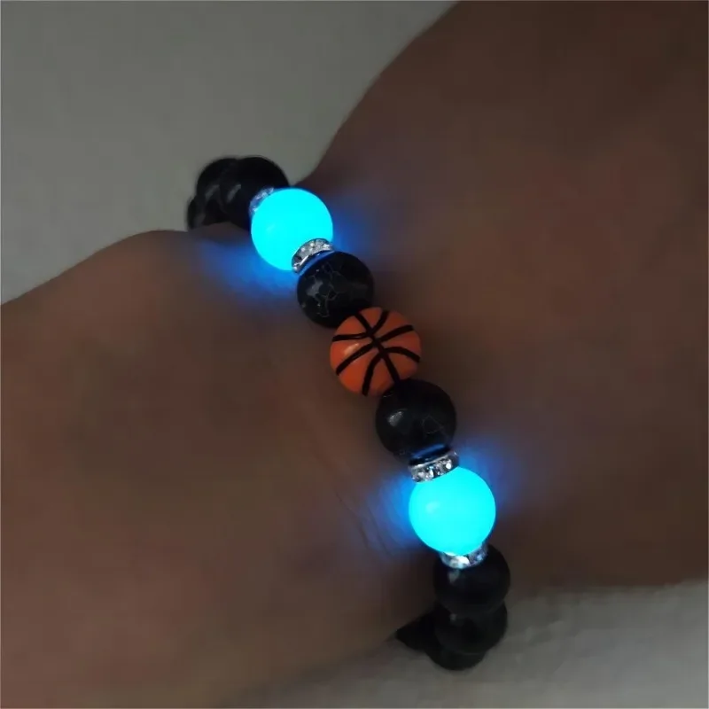 Cross-border New Gym Luminous Bracelet, Men's Basketball, Football, Baseball Bracelet, Luminous 10MM Sports Bracelet