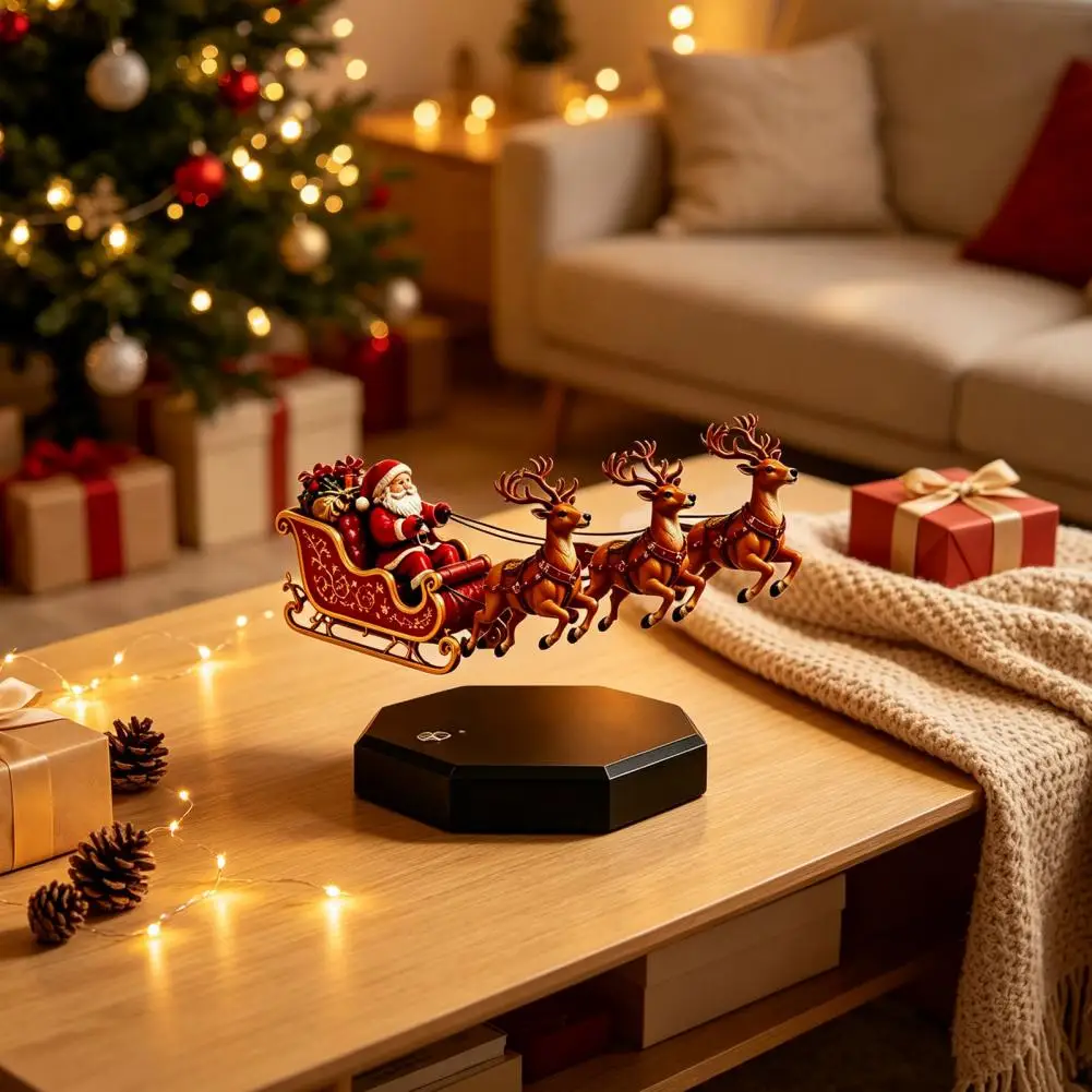 Unique Holiday Home Accents Magnetic Levitation Christmas Ornament Floating Santa Sleigh Magnetic Levitation Ornament for Home