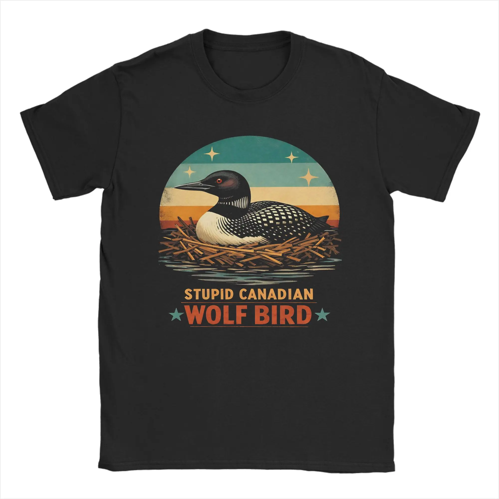 

Men T-Shirts Stupid Canadian Wolf Bird Vintage Loon Humor Cotton Tee Shirt Short Sleeve T Shirts Round Neck Clothing Plus Size