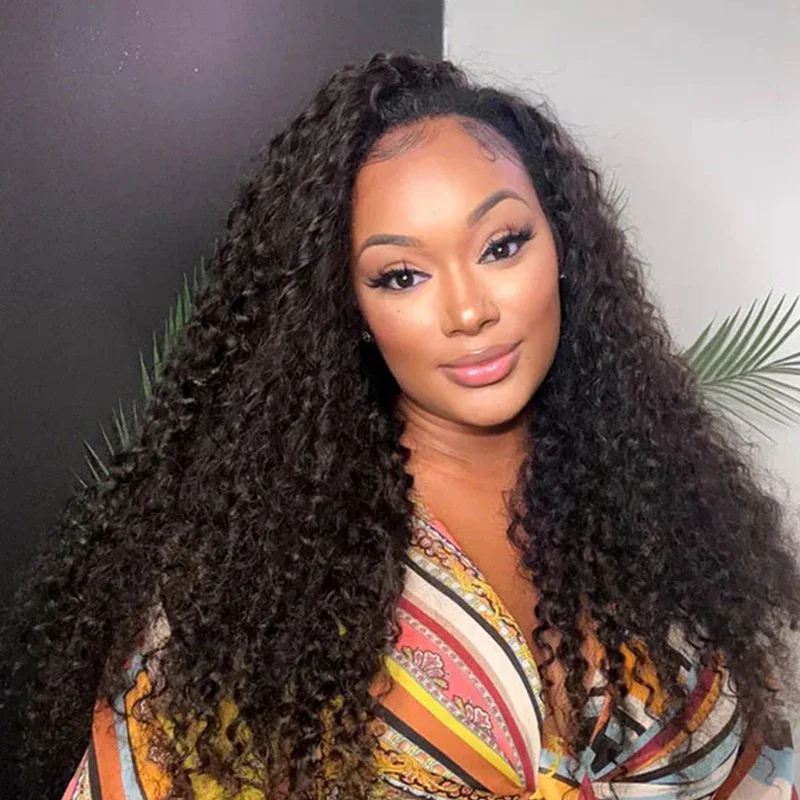 Peruvian Hair Half Wig Kinky Curly Glueless Wig 3 IN 1 Half Wig With Drawstring Seamless Clip Ins Flip Over Kinky Curly Half Wig