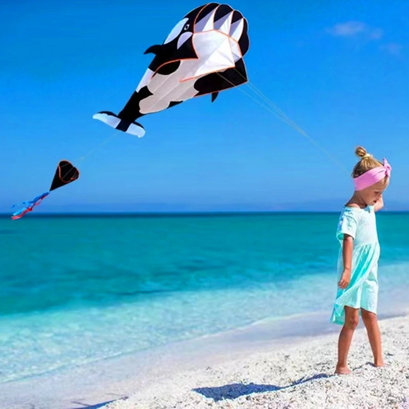 Pipa suave grande, pipa de delfines, línea de pipa de nailon, pipas animadas, parafoil volador, pipa de paracaídas, cometa, avión de papel, juegos al aire libre