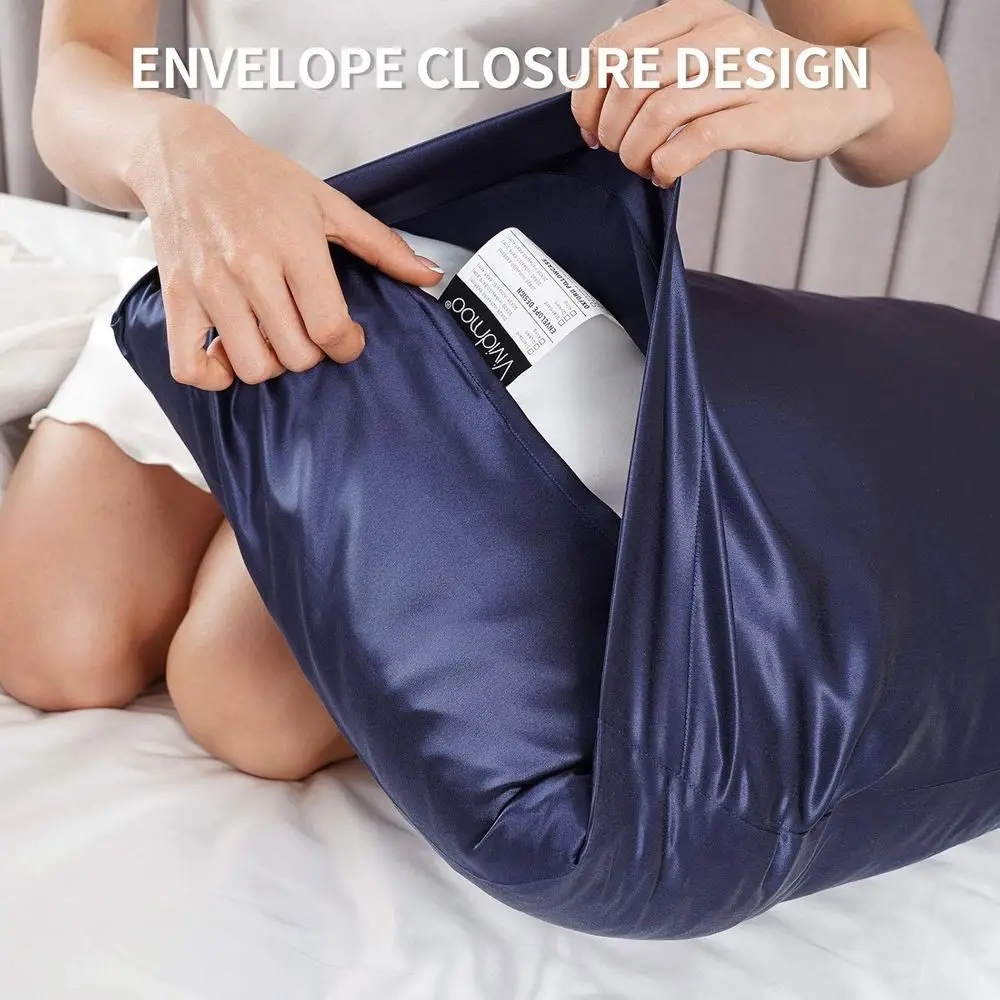 أغطية وسائد من حرير التوت النقي بنسبة 100% من كوين آند كينج - درجة 6A، 22 م، للعناية بالشعر والبشرة، أزرق، عبوتان