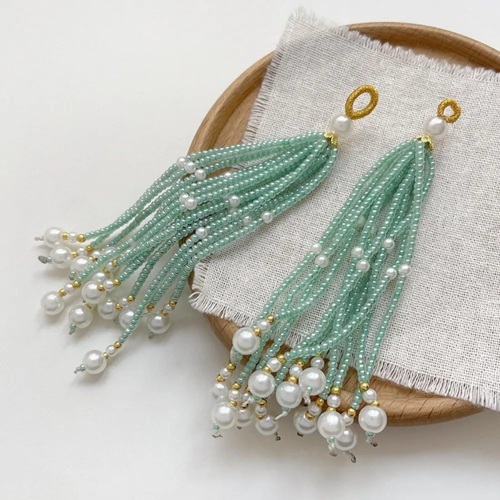 2pcs Ancient-style Tassels Beaded Keychain Handmade Bag Hanging Rope Crystal Pendant DIY Jewelry Accessory Multi-color
