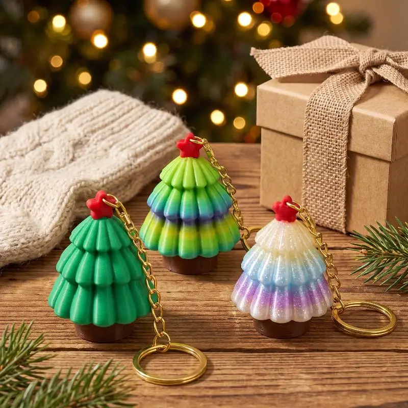 Christmas Tree Clicker Keychain Stress Relief Fidget Toy Decorative Pendant for Backpack Christmas Party Favors