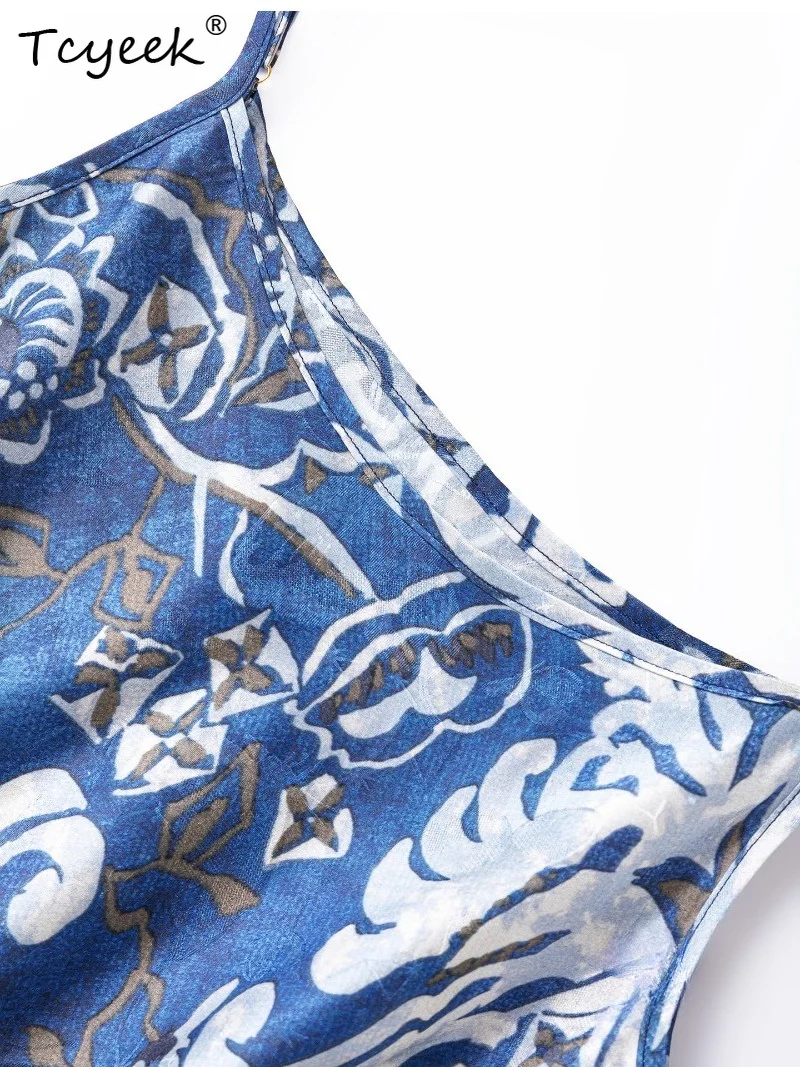 Tcyeek 100% Real Mulberry Silk Tops for Women 2026 Summer High-quality Comfortable Printed Sexy Top Clothes for Woman Ropa Mujer