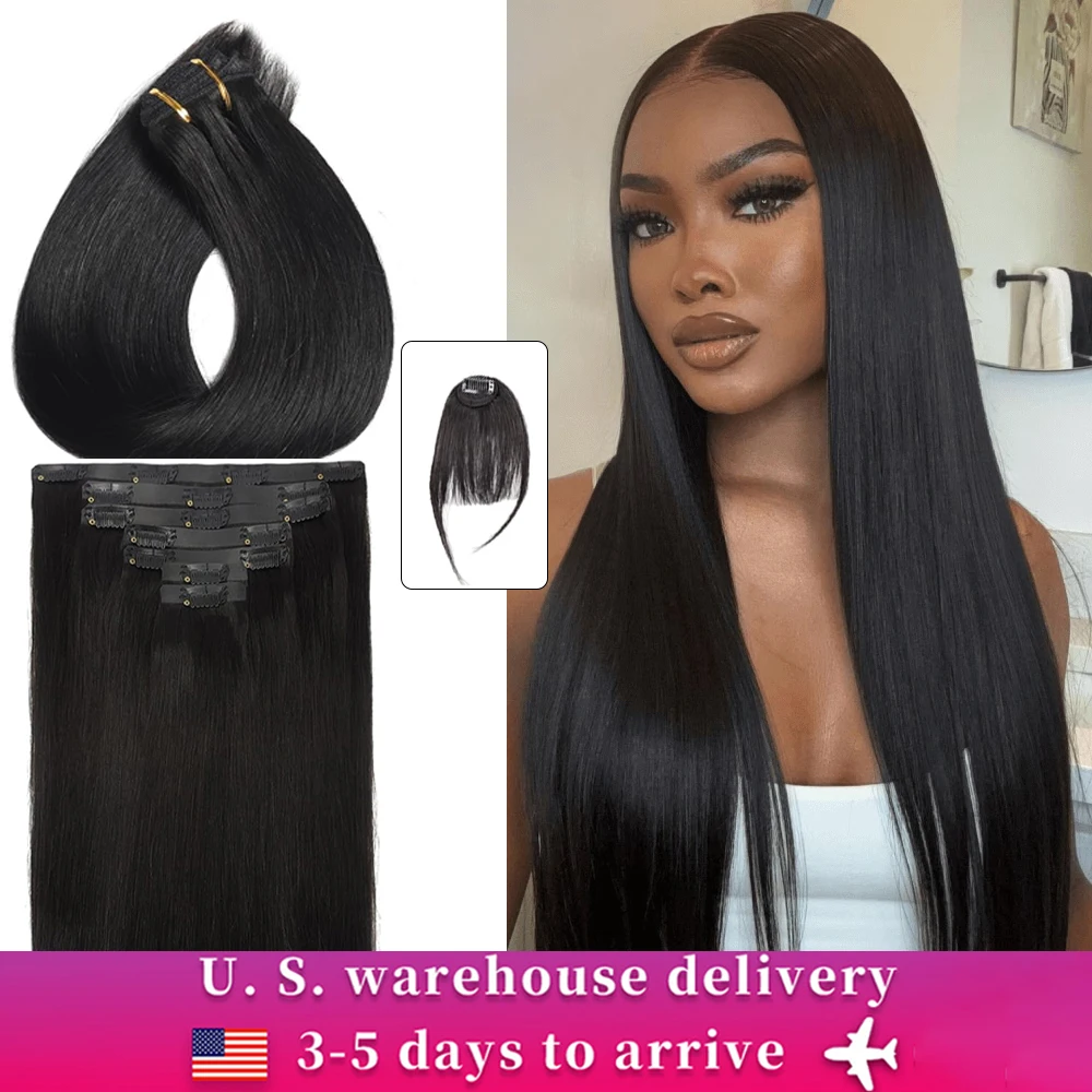 

Clip in Bang Hair Extensions Real Human Hair, Remy Human Hair Extensions Clip ins for Women, Natural Human Hair, 18inch70g 7Pcs