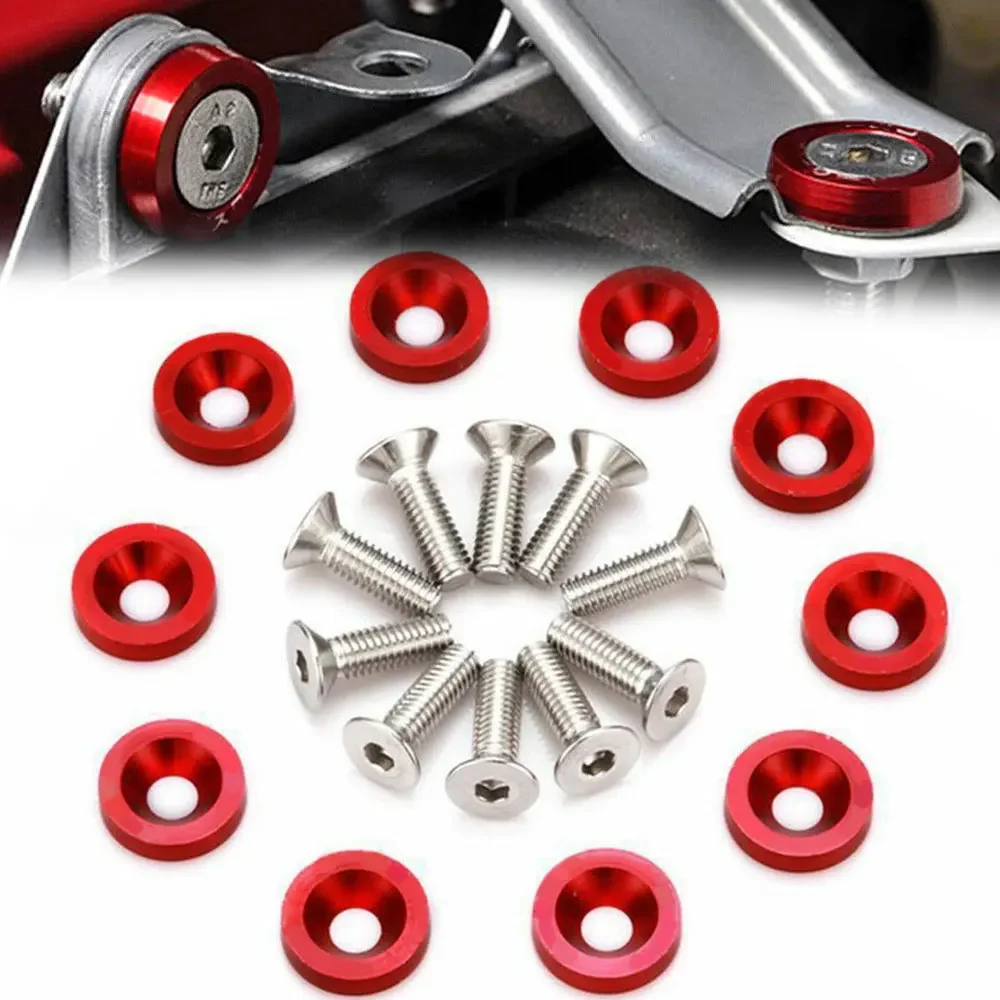 Universal 10Pcs M6 Aluminum Concave Hex Fastener Screws Washers Kit Auto Bumper Engine License Plate Mount Bolts
