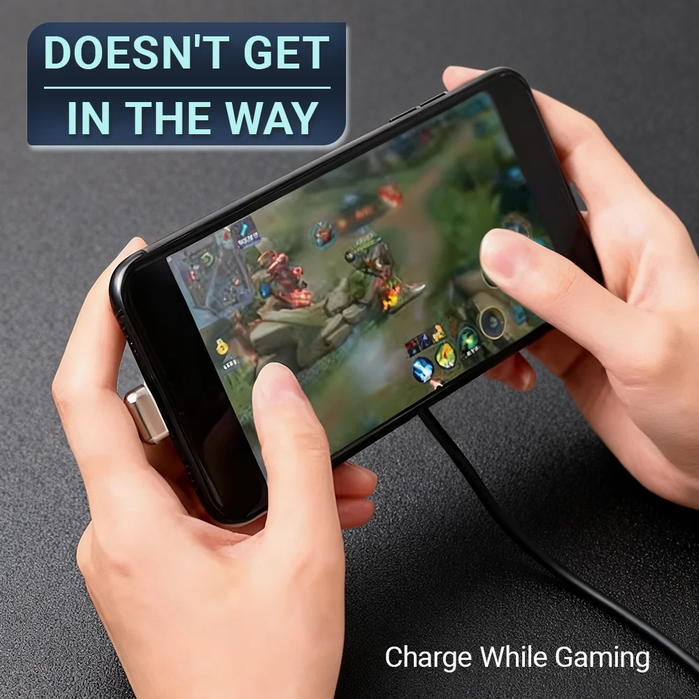 90 °   كابل شحن بزاوية 15 وات USB إلى C كابل ألعاب شحن سريع من سبائك الزنك لكابل شحن Xiaomi Huawei OPPO OnePlus