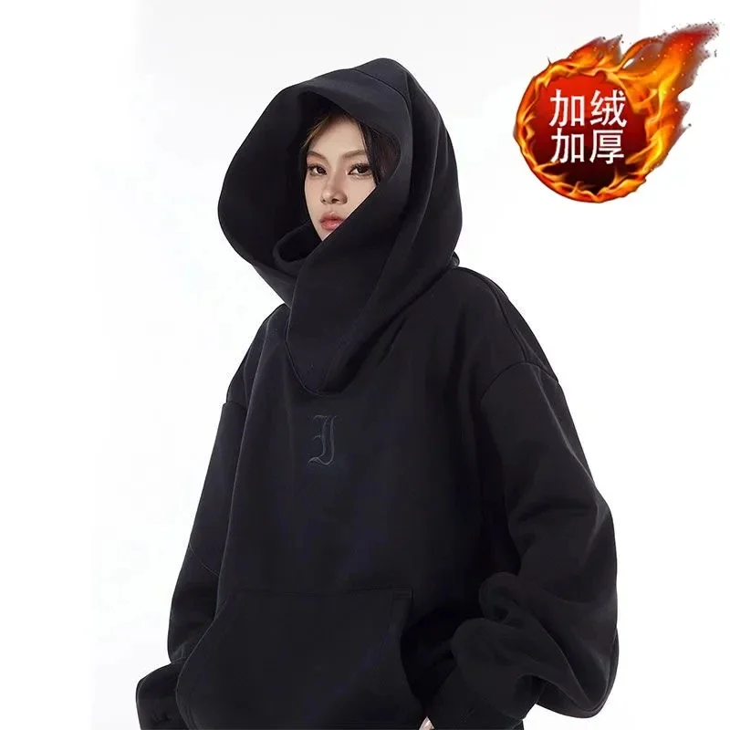 Sudadera con capucha de gran tamaño para mujer, sudaderas gruesas de cuello alto, sudaderas gruesas coreanas, Invierno