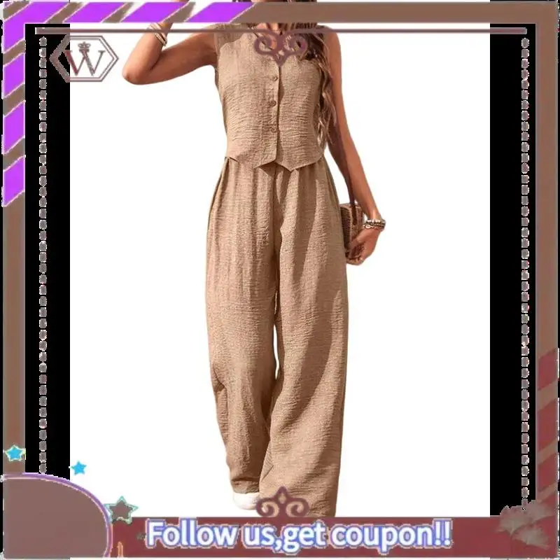 

A95D-женские комплекты из двух предметов, льняной жилет, жилет, нарядные повседневные комплекты, широкие брюки, костюмы