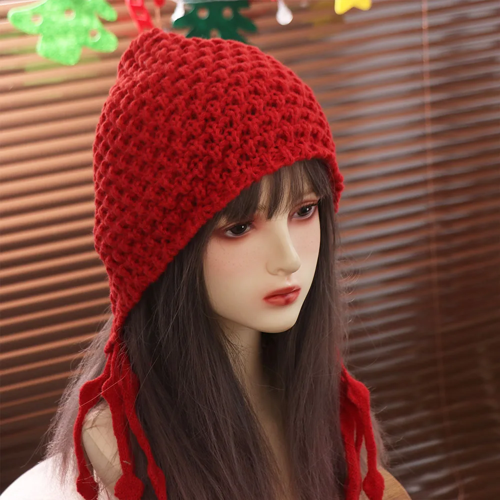

Fashion Tassels Crochet Knitted Hat Hollow Out Bohemian Style Knit Cap Korean Handmade Weave Cap Travel