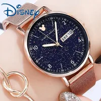 Reloj de Mickey Mouse de Disney para Mujer, Reloj de pulsera de cuarzo a la moda con fecha y semana, manecillas luminosas, calendario de estrellas del cielo para Mujer, nuevo Reloj para Mujer