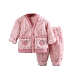 New Winter Sleepwear Baby Girls Clothes Children Warm Long Sleeved Pajama Top And Pants Toddler Casual Costume Kids Tracksuits