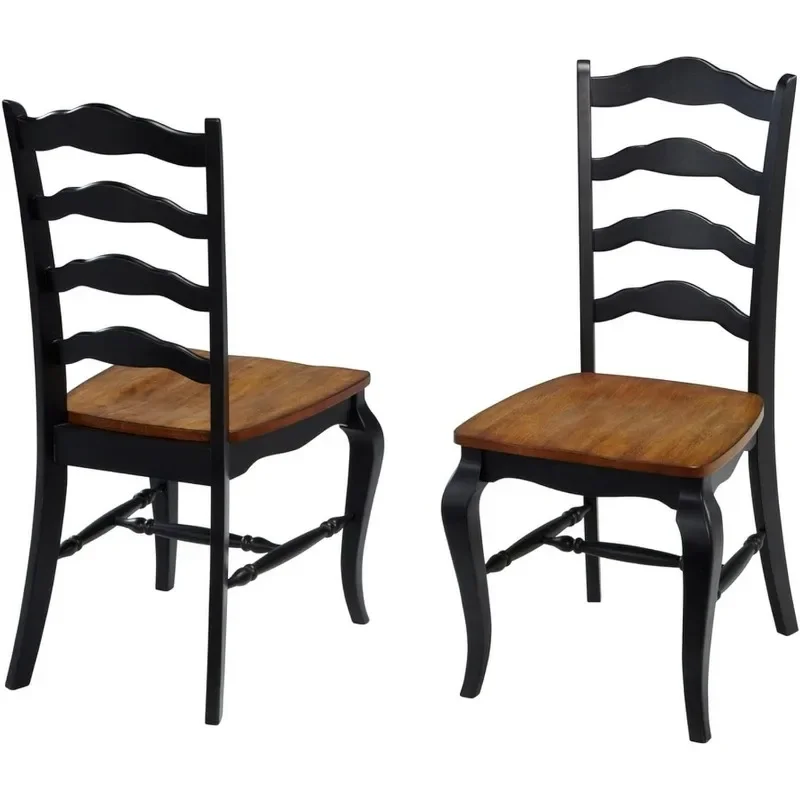 

Countryside Oak Dining Chairs with Distressed Oak Contoured Seat, Rubbed Black Finish, and French Leg Design