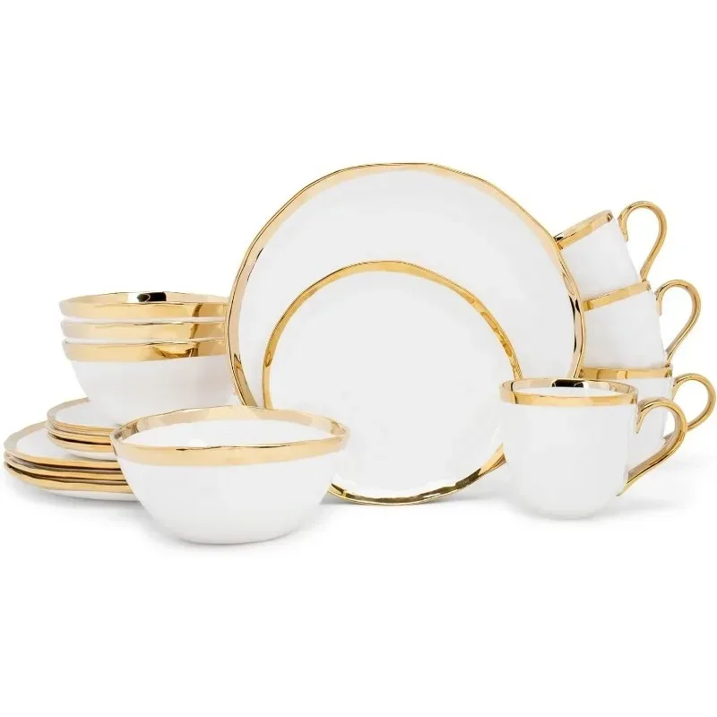 16-Piece Metallic Bubble Porcelain Ceramic Plates Bowls Mugs Dinnerware Set - Service for 4,   Plates Set, Serving Dishes Sets