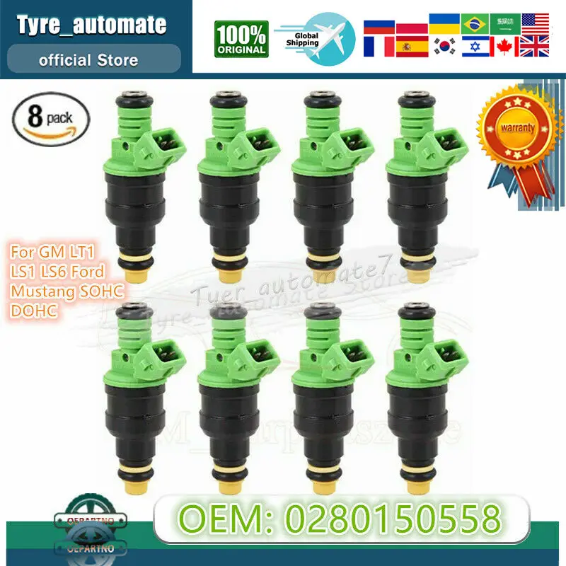 

0280150558 8PCS 42lb 440cc EV1 Fuel Injectors For GM LT1 LS1 LS6 Ford Mustang SOHC DOHC