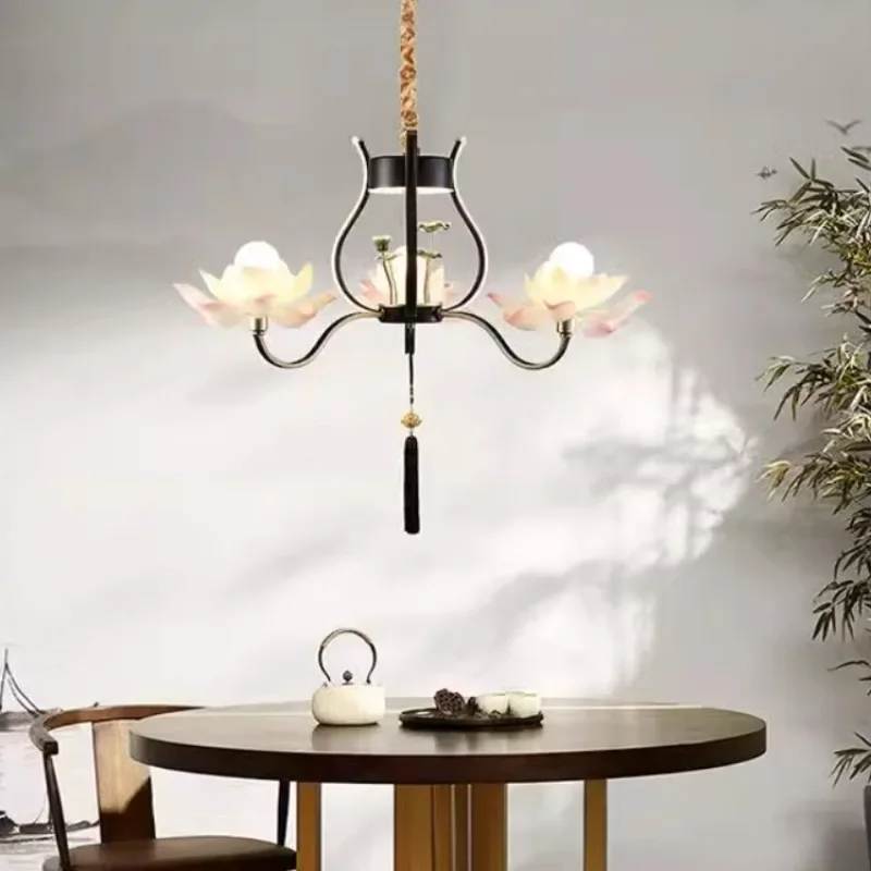 Chandelier New Chinese style living room dining room Antique Chinese style Zen tea room Lotus Buddhist temple