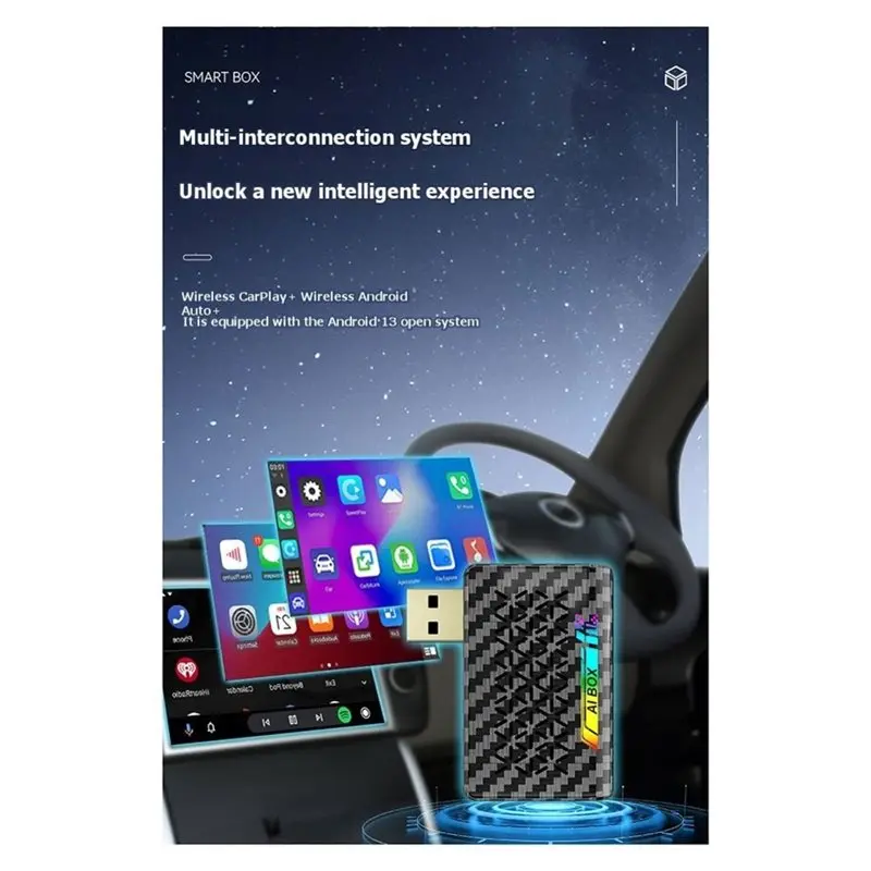 Wireless Carplay& Android Auto/Mirror Link Adapter Car Smart Box 2G+ 16G Android 13 AI Functionality Supports Split-Screen-N25R