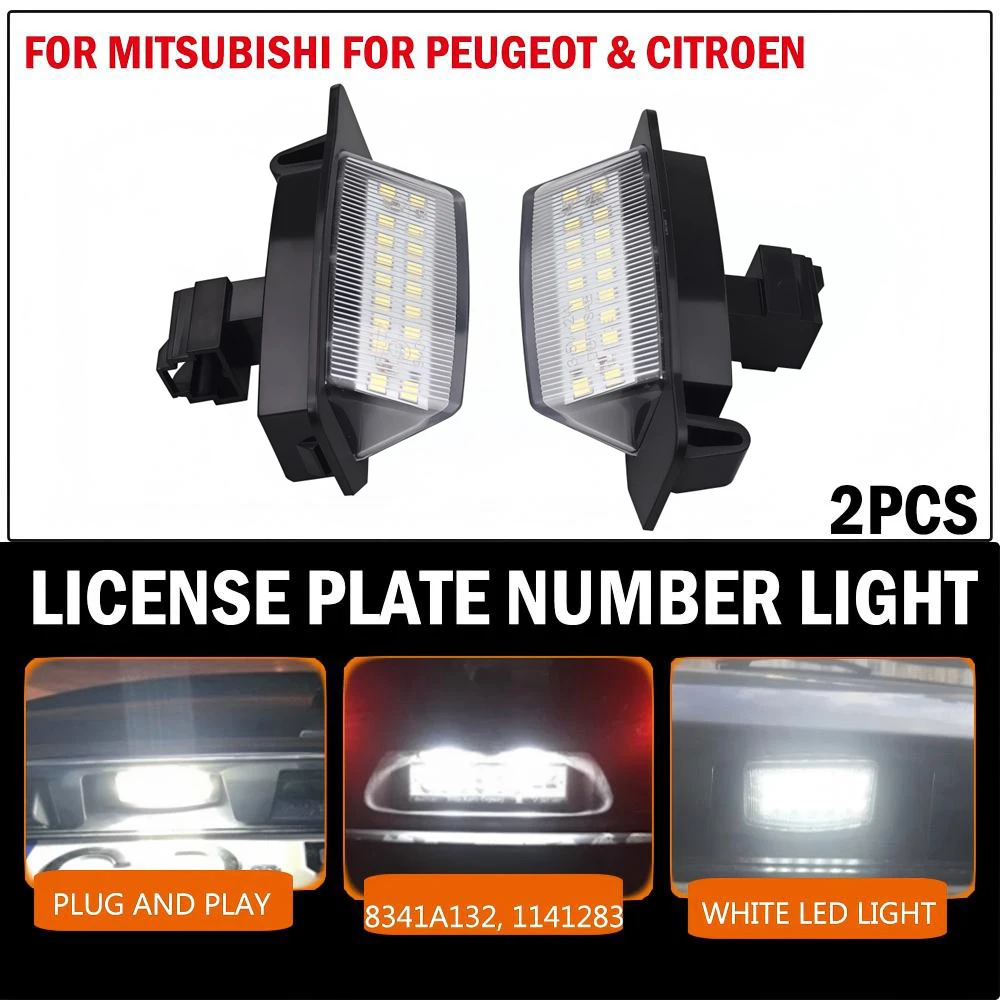 For Peugeot 4007 ION Citroen C-Crosser C-Zero Mitsubishi Outlander Eclipse Lancer White LED Rear License Plate Lights No Error