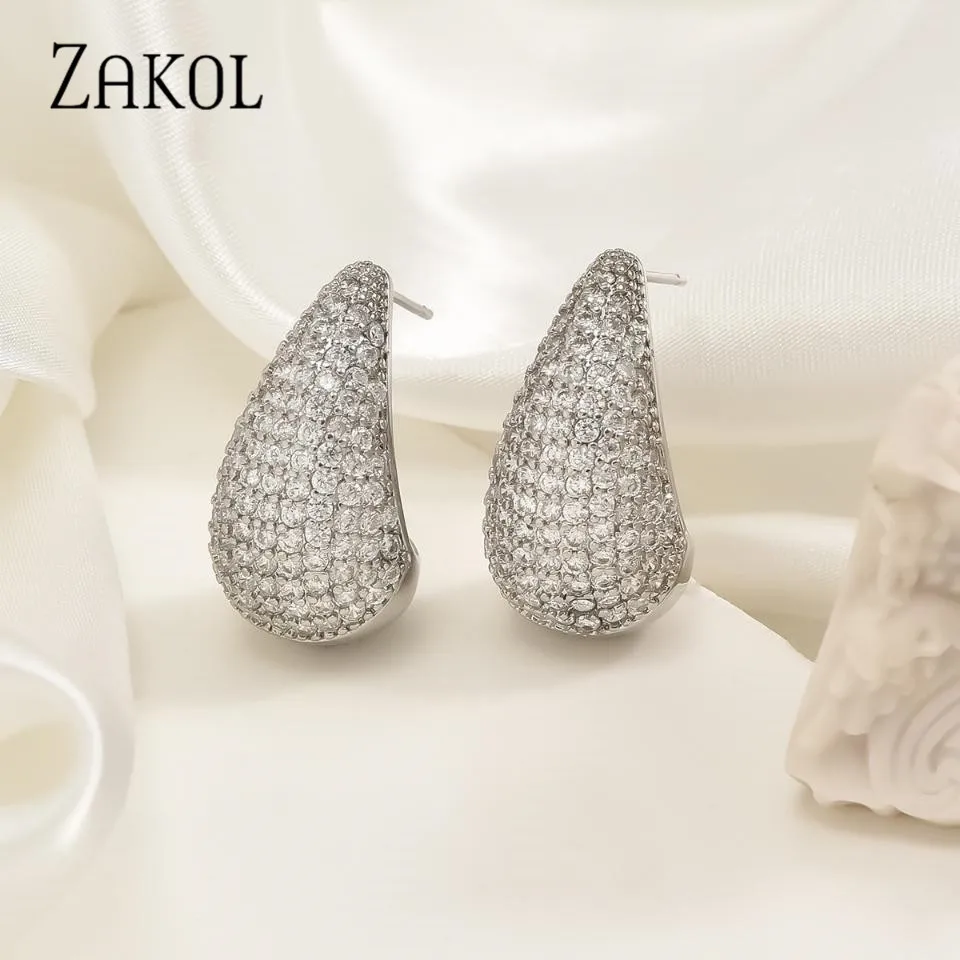 ZAKOL New Design Shiny Cubic Zirconia Big Water Drop Earrings For Women Luxury Temperament Wedding Bride Party Jewelry