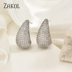 ZAKOL New Design Shiny Cubic Zirconia Big Water Drop Earrings For Women Luxury Temperament Wedding Bride Party Jewelry