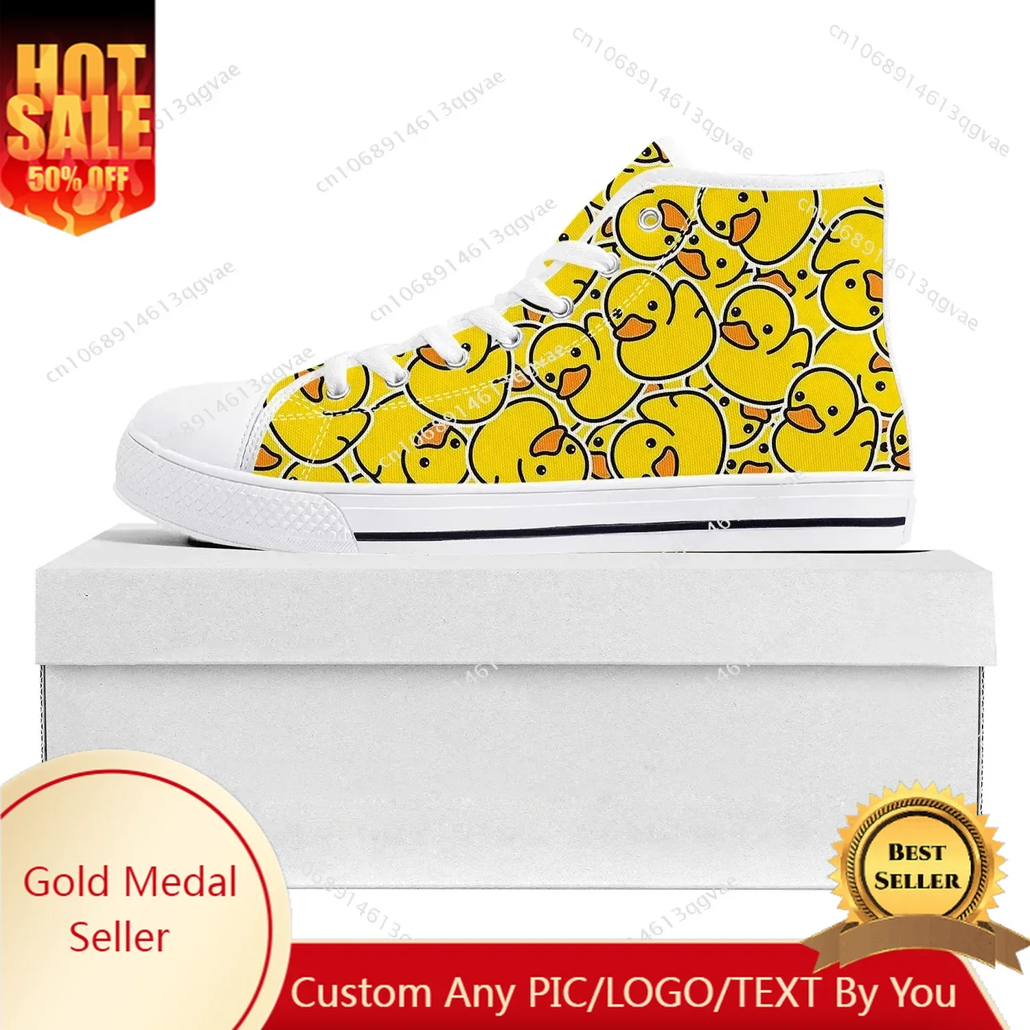 

Yellow Duck Printed High Top High Quality Sneakers Mens Womens Teenager Canvas Sneaker Casual Couple Shoes Custom Made Shoe