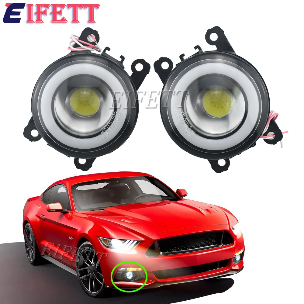 

Fast Delivery Headlight Front Bumper Driver Fog Light Angel Eye 1Pair For Ford Mustang 2015 2016 2017 Car Accessories Waterproof