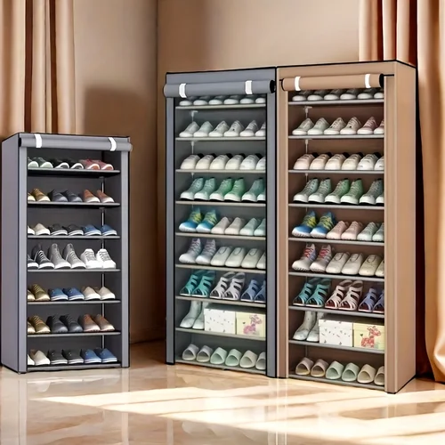 Imagen 1 del producto Nuevo Zapatero marrón de 6-10 niveles, adecuado para almacenamiento en salas de estar y dormitorios, incluye una cubierta protectora de tela no tejida con función a prueba de polvo, adecuado para zapateros en dormitorios escolares y pasillos de entrada, también se puede utilizar como gabinete de almacenamiento.